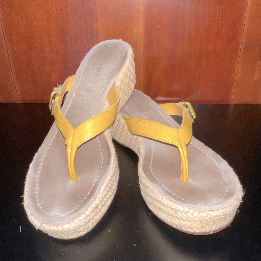 Prada basket weave leather platform sandals
